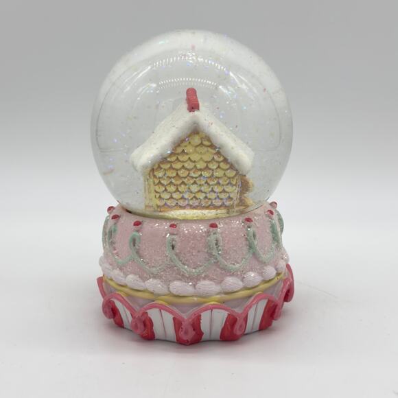 Pastel Gingerbread House & Man Waterglobe Snowglobe w/ Pink Blue Frosting Detail - Picture 4 of 6
